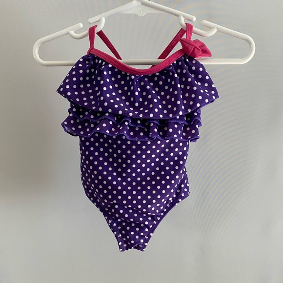 EPK Purple White Polka Dot Print Ruffle Front One-piece Swimsuit Size 12 Months - Picture 7 of 7